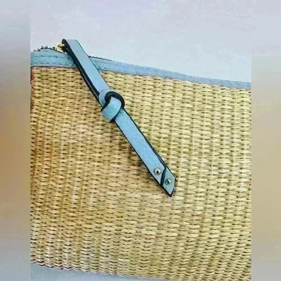Light blue vegan leather and straw purse, with gold hardware. NWOT. - Picture 6 of 7